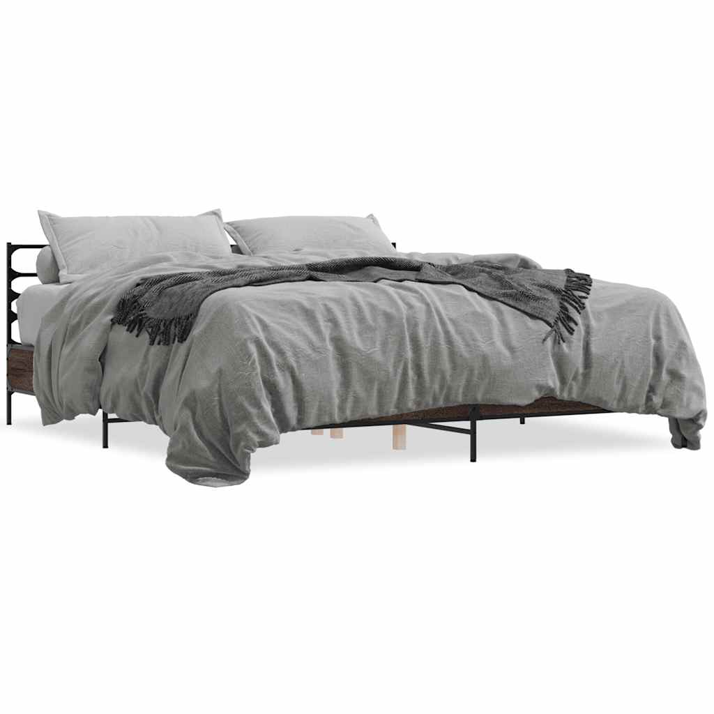 vidaXL Bedframe bewerkt hout metaal bruin eikenkleur 200x200 cm, foto 3