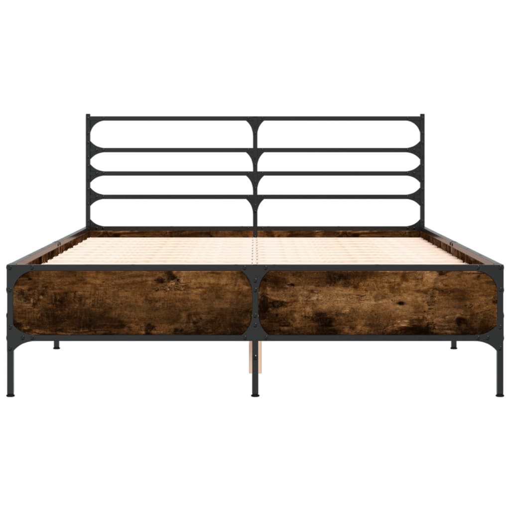 vidaXL Bedframe bewerkt hout metaal gerookt eikenkleurig 120x190 cm, foto 4