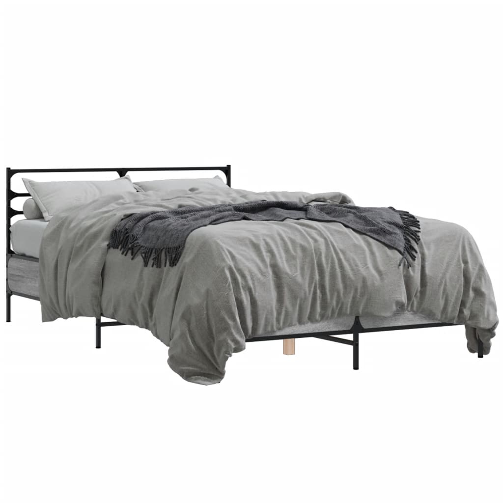 vidaXL Bedframe bewerkt hout metaal grijs sonoma eiken 120x190 cm, foto 3
