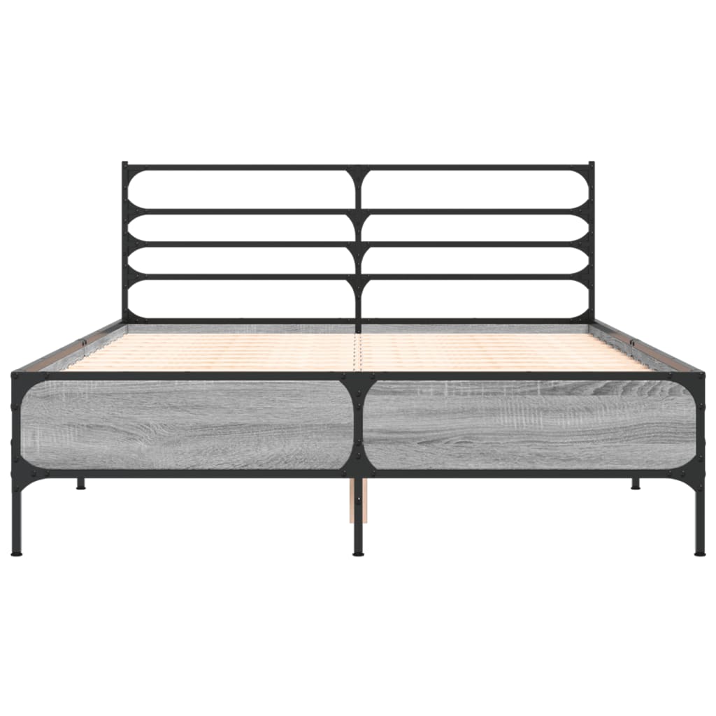 vidaXL Bedframe bewerkt hout metaal grijs sonoma eiken 120x190 cm, foto 4