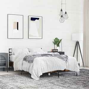 Posteljni okvir dimljeni hrast 140x190 cm inž. les in kovina