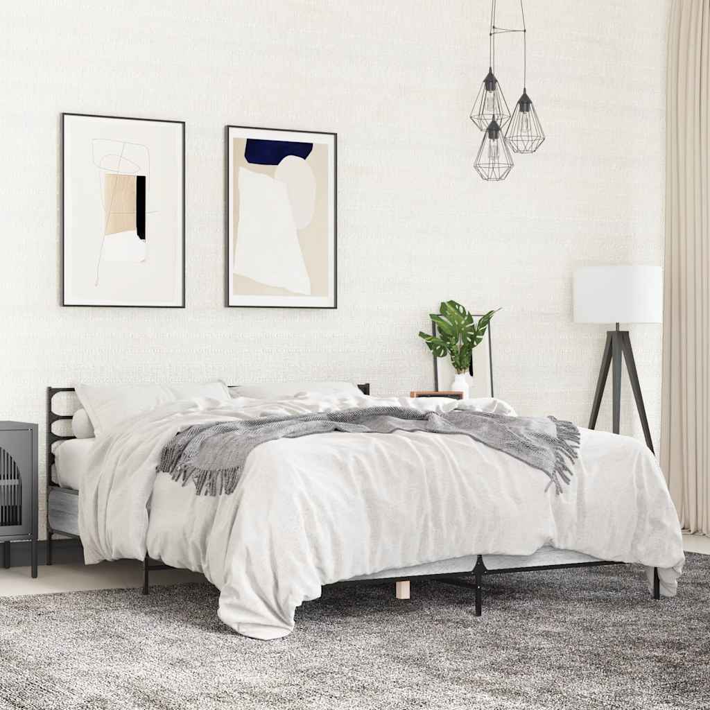 vidaXL Sängynrunko harmaa Sonoma 140x190 cm tekninen puu ja metalli