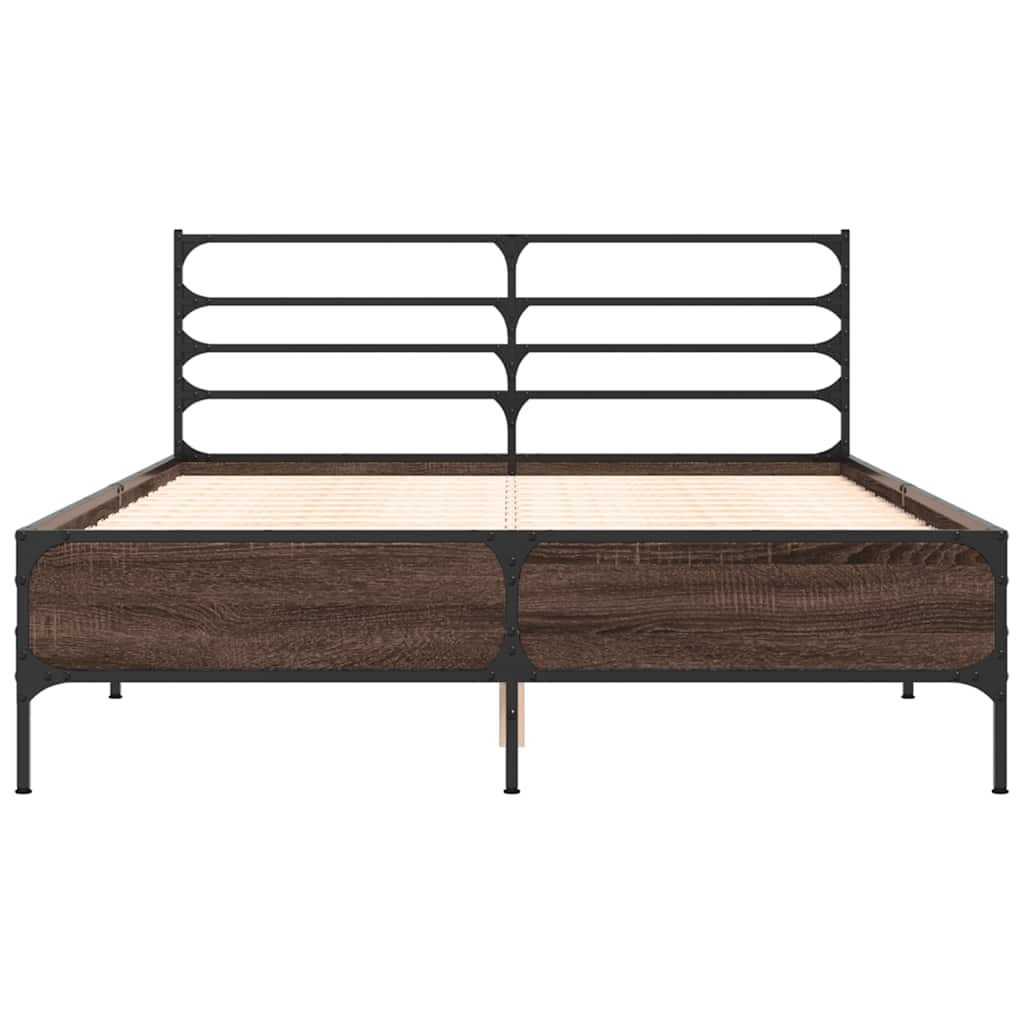 vidaXL Bedframe bewerkt hout metaal bruin eikenkleur 140x190 cm, foto 4