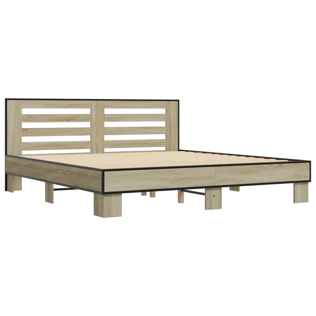 vidaXL Bedframe bewerkt hout metaal sonoma eikenkleurig 200x200 cm afbeelding
