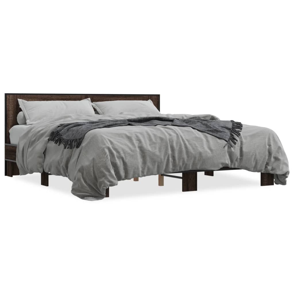 vidaXL Cadru de pat, stejar maro, 180x200 cm, lemn prelucrat și metal