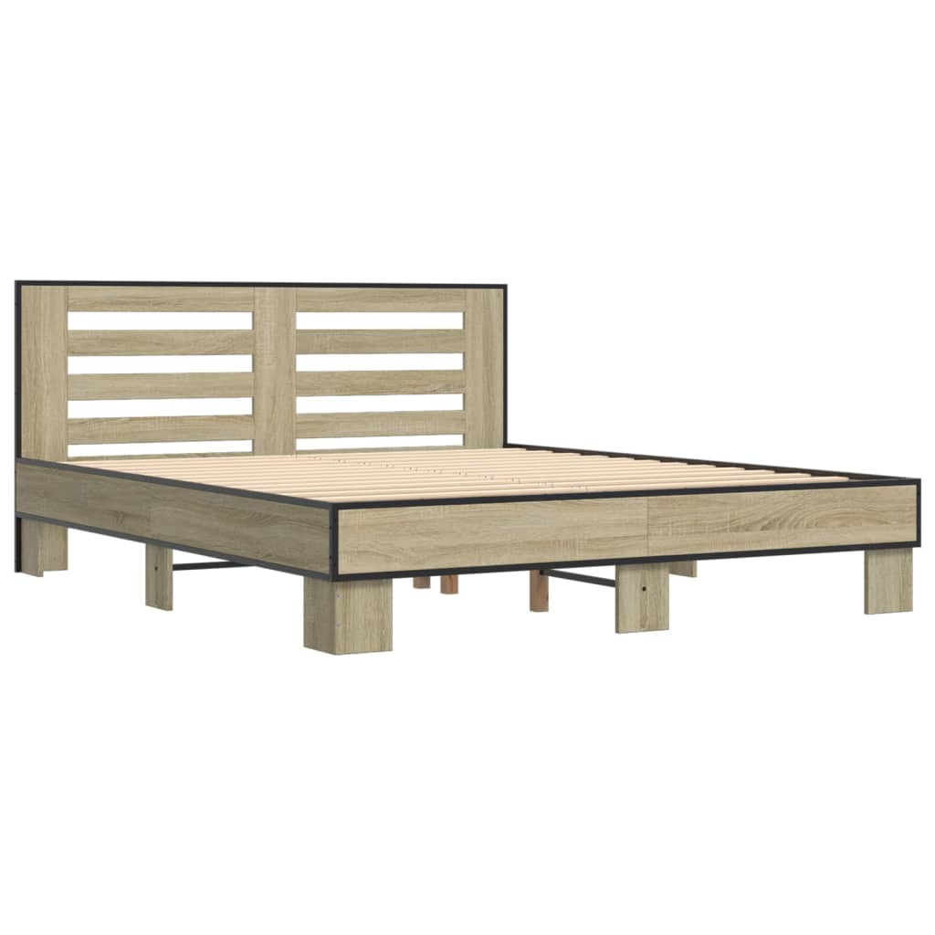 vidaXL Bedframe bewerkt hout metaal sonoma eikenkleurig 150x200 cm afbeelding