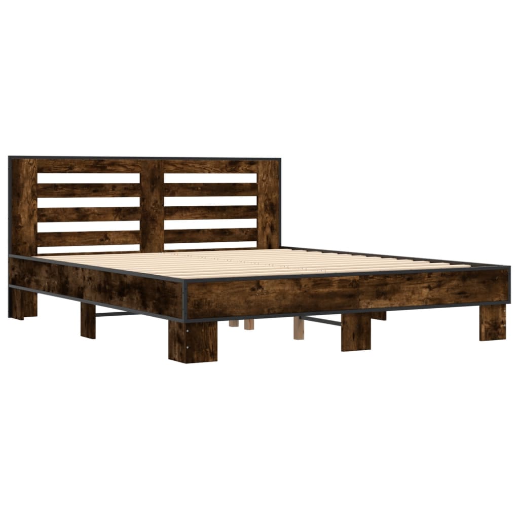 vidaXL Bedframe bewerkt hout metaal gerookt eikenkleurig 150x200 cm afbeelding