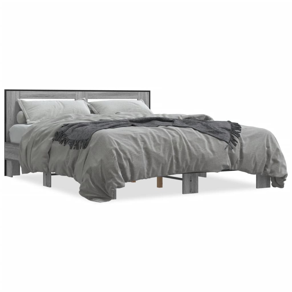 vidaXL Cadru de pat, gri sonoma, 150x200 cm, lemn prelucrat și metal