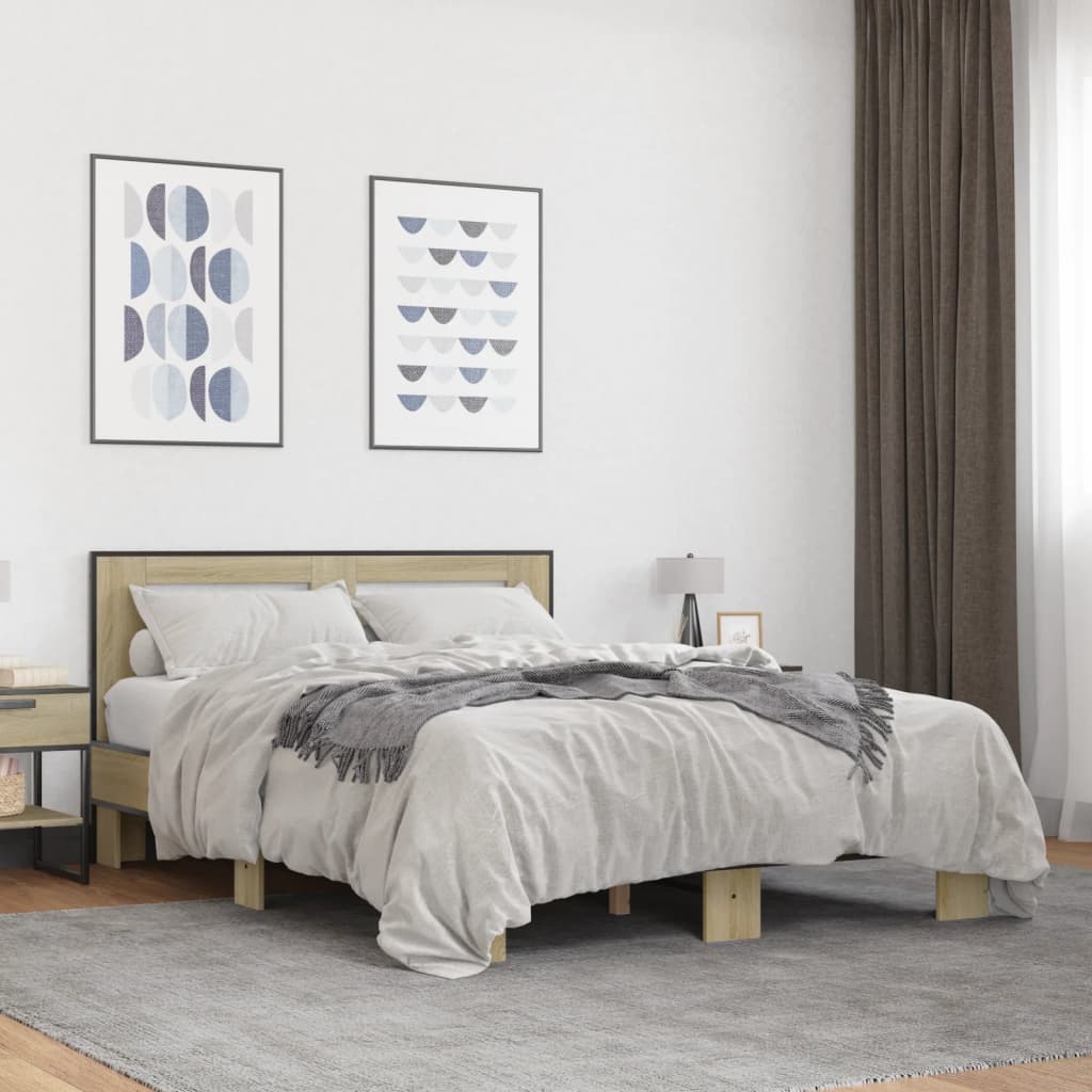 Sengeramme Konstrueret Træ Og Metal - Sonoma-eg / 140 x 200 cm