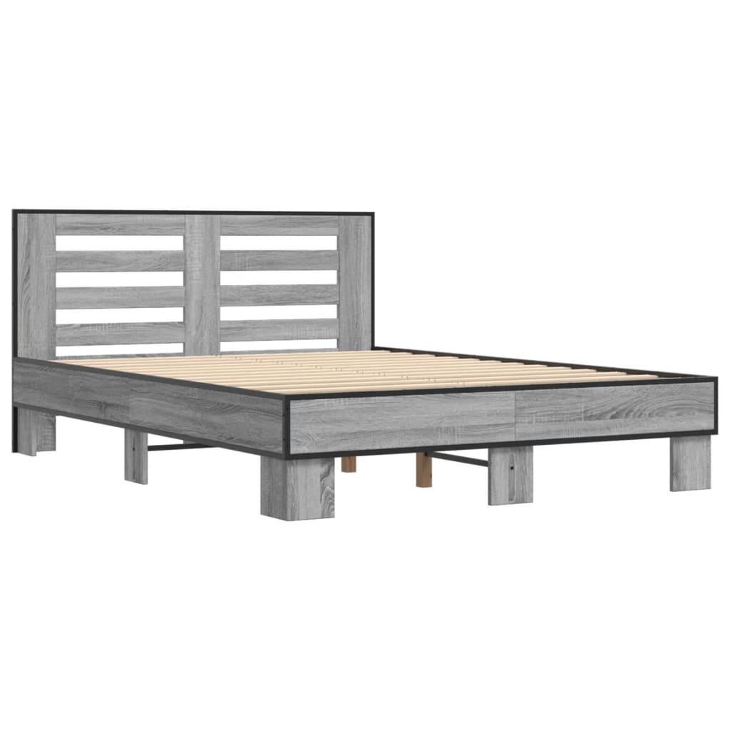 vidaXL Bedframe bewerkt hout metaal grijs sonoma eiken 140x200 cm afbeelding