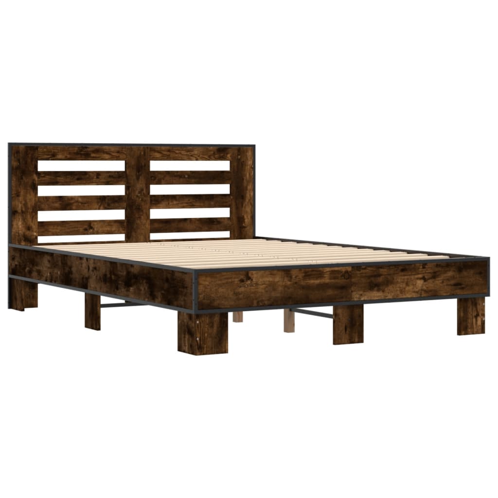 vidaXL Bedframe bewerkt hout metaal gerookt eikenkleurig 120x200 cm afbeelding