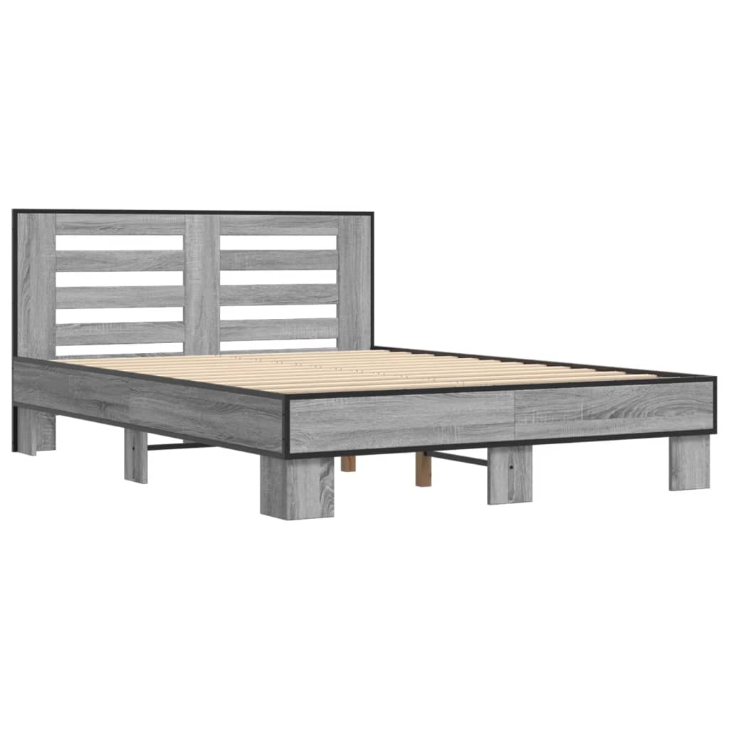 vidaXL Bedframe bewerkt hout metaal grijs sonoma eiken 120x200 cm afbeelding