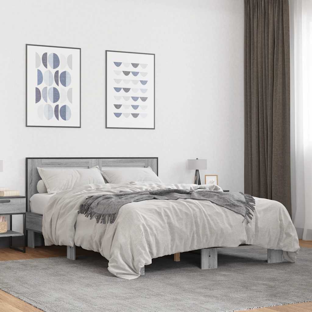 vidaXL Sängynrunko harmaa Sonoma 120x200 cm tekninen puu ja metalli