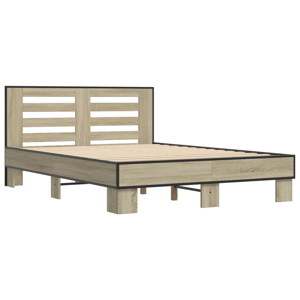 vidaXL Bedframe bewerkt hout metaal sonoma eikenkleurig 120x190 cm afbeelding