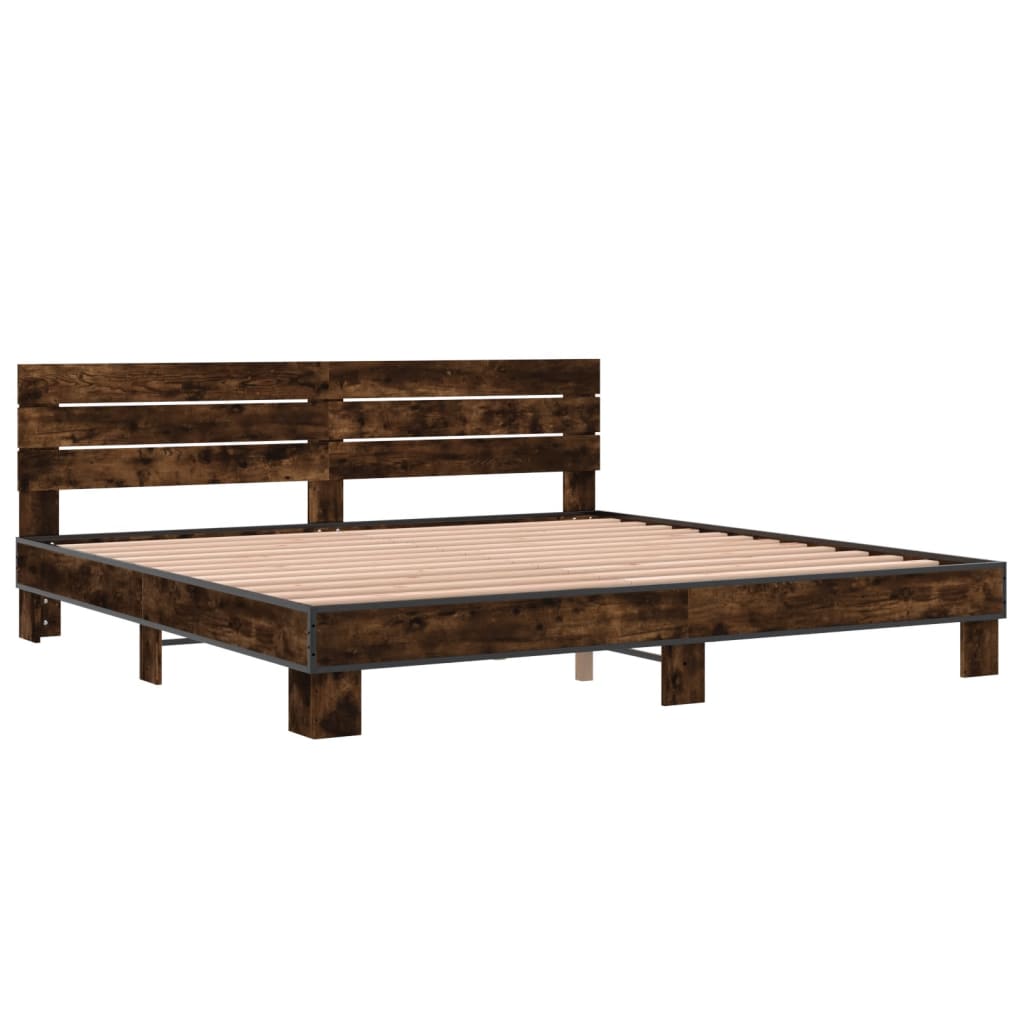 vidaXL Bedframe bewerkt hout metaal gerookt eikenkleurig 200x200 cm afbeelding