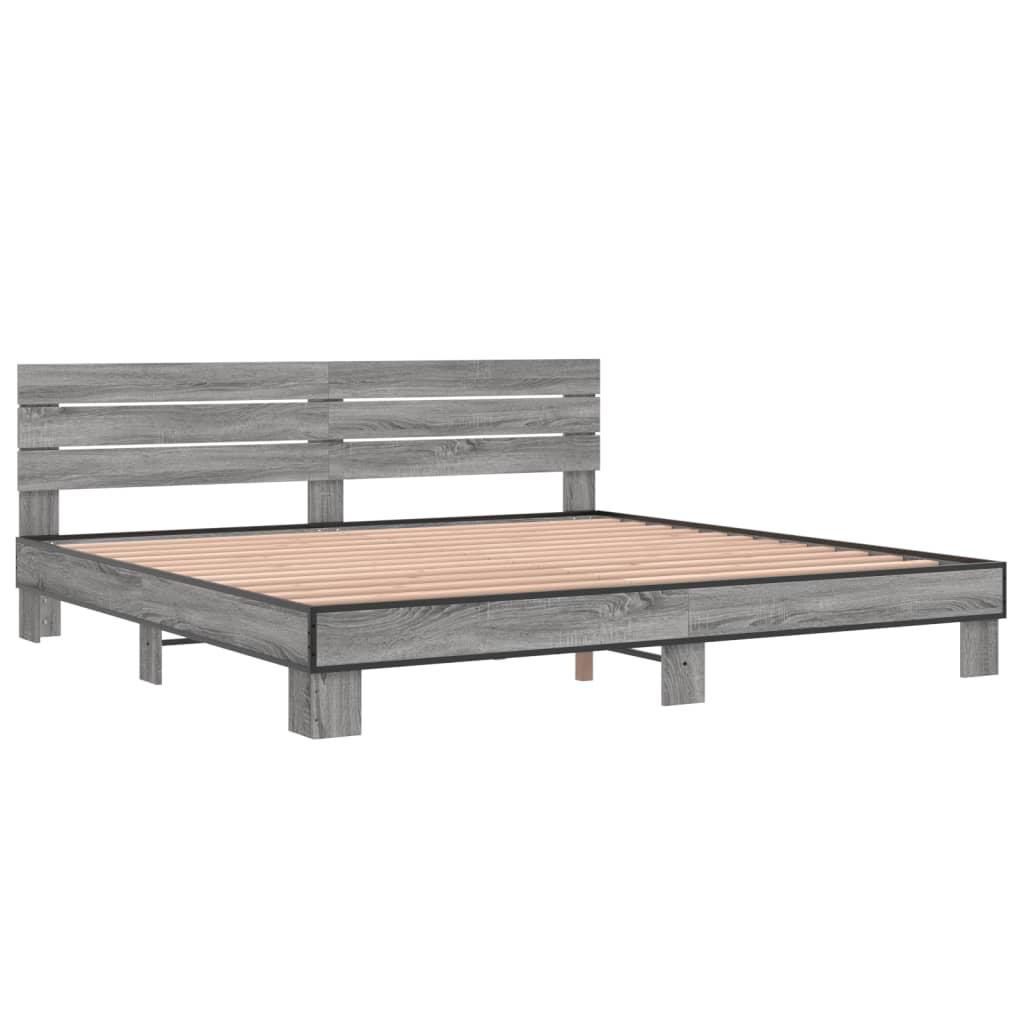 vidaXL Bedframe bewerkt hout metaal grijs sonoma eiken 200x200 cm afbeelding