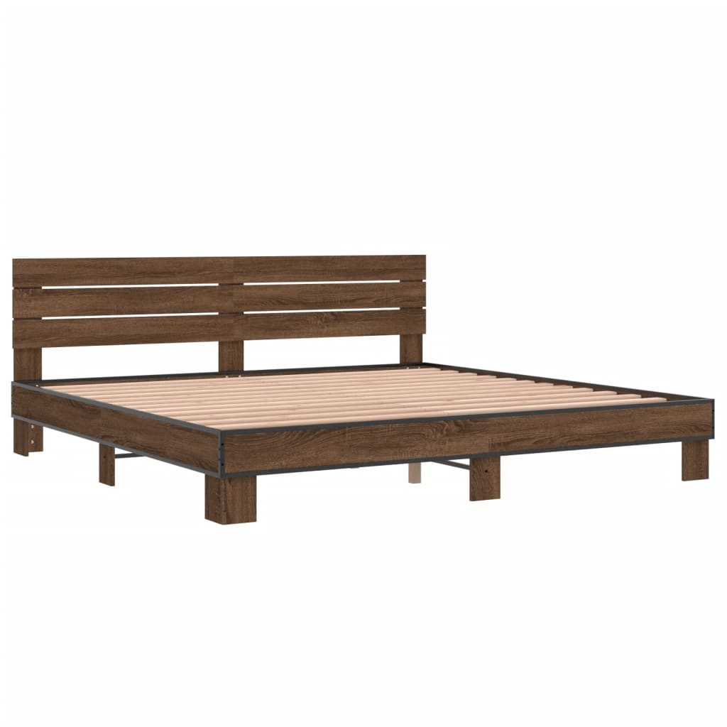 vidaXL Bedframe bewerkt hout metaal bruin eikenkleur 200x200 cm afbeelding