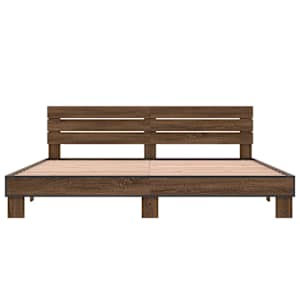 Rám postele hnědý dub 200 x 200 cm kompozitní dřevo a kov - obrázek 4