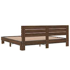 Rám postele hnědý dub 200 x 200 cm kompozitní dřevo a kov - obrázek 6