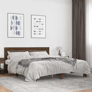 Rám postele hnědý dub 200 x 200 cm kompozitní dřevo a kov - obrázek 1