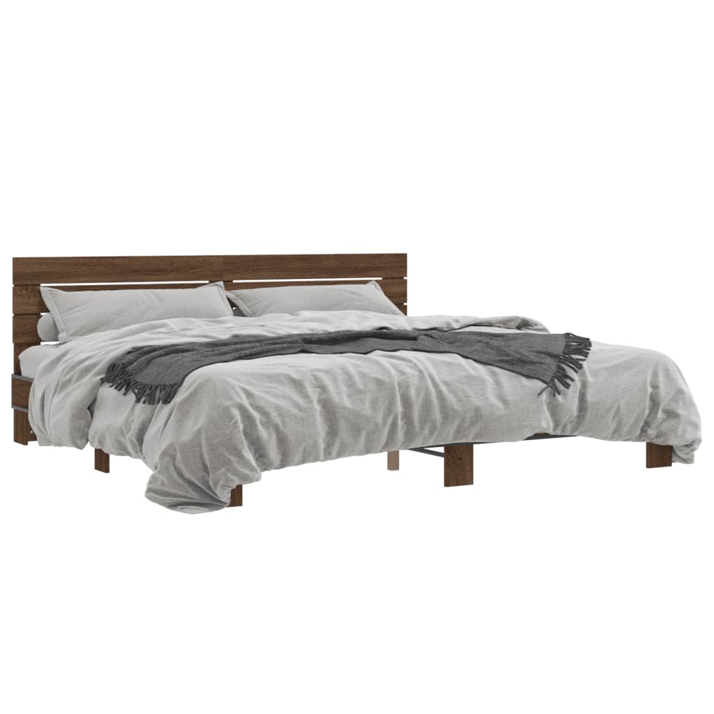 vidaXL Cadru de pat, stejar maro, 180x200 cm, lemn prelucrat și metal