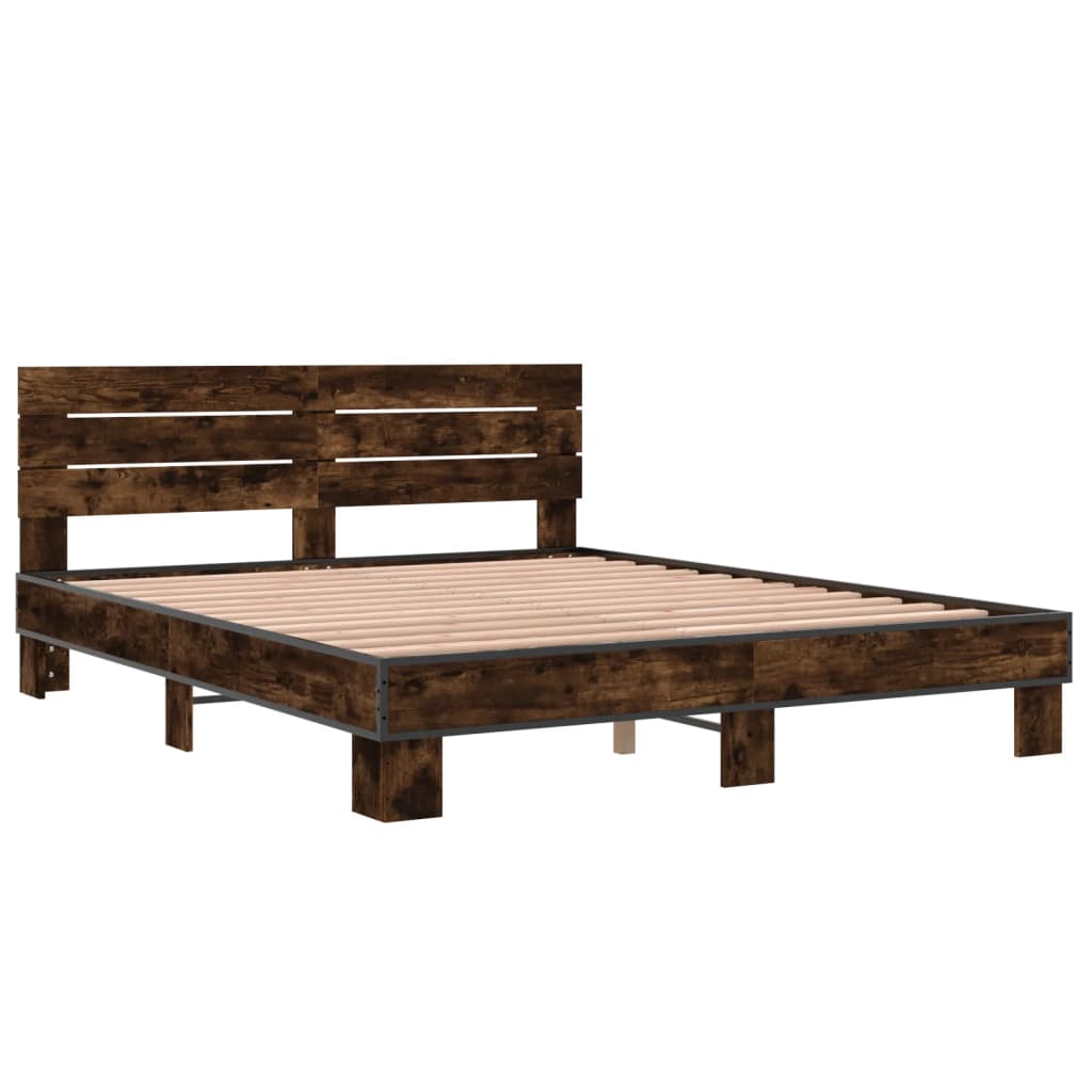 vidaXL Bedframe bewerkt hout metaal gerookt eikenkleurig 160x200 cm afbeelding