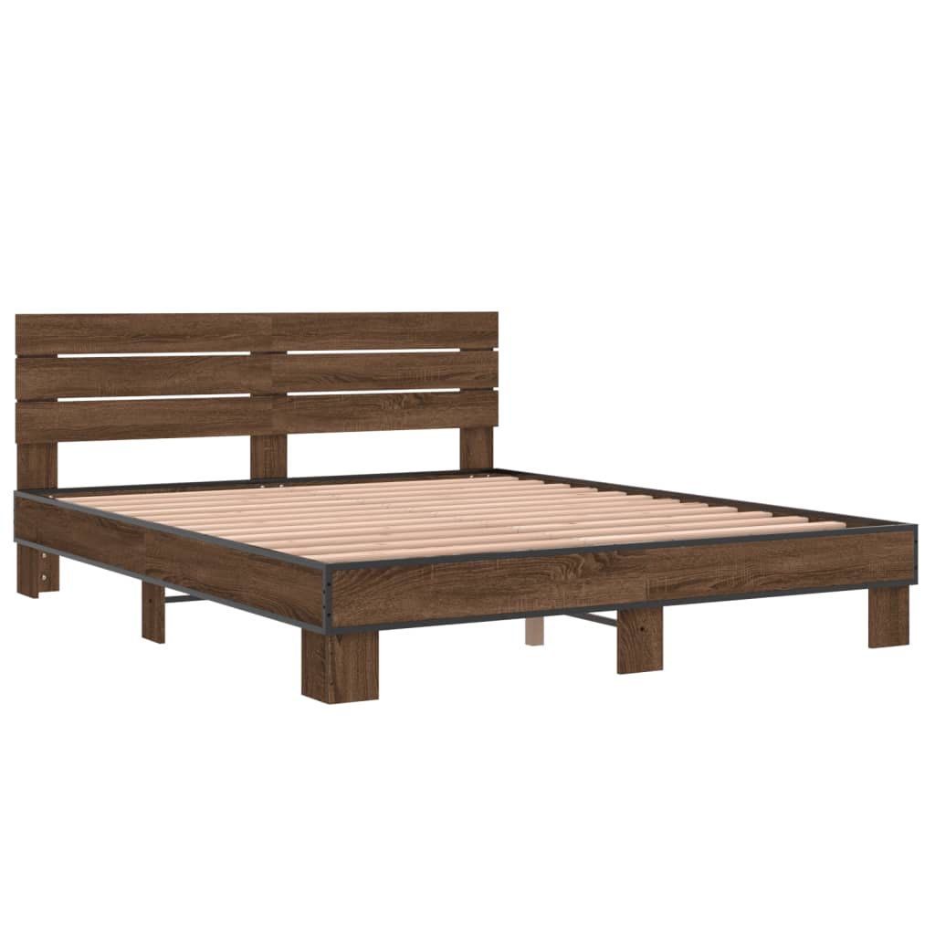 vidaXL Bedframe bewerkt hout metaal bruin eikenkleur 160x200 cm afbeelding