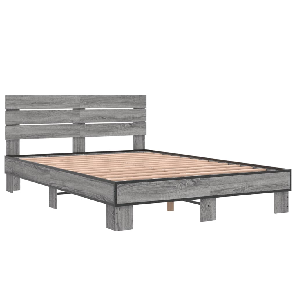 Thumbnail - vidaXL Bettgestell Grau Sonoma 140x200 cm Holzwerkstoff und Metall