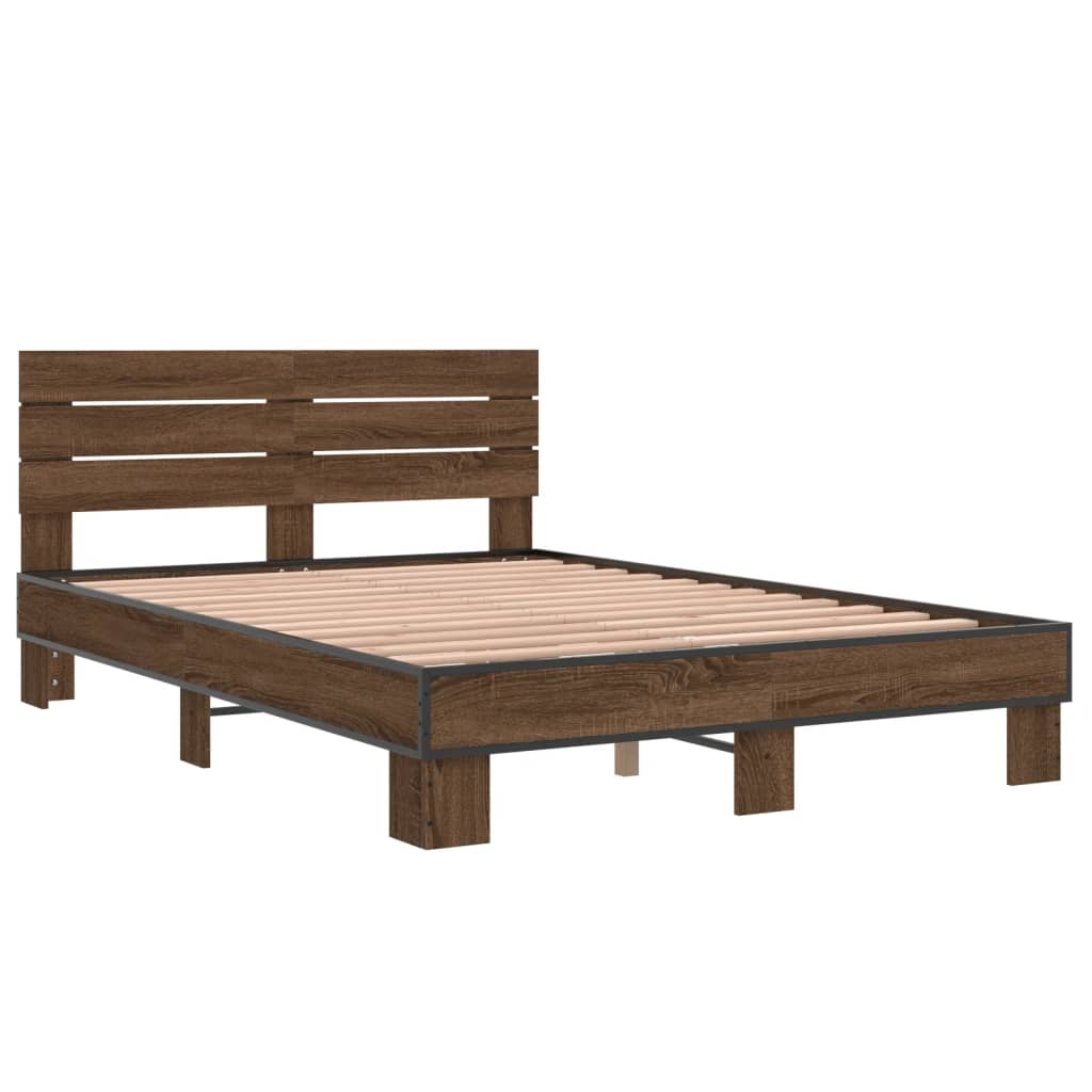 vidaXL Bedframe bewerkt hout metaal bruin eikenkleur 140x200 cm afbeelding