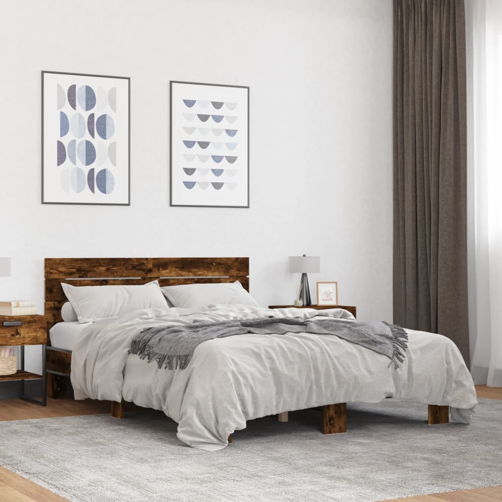 vidaXL Bettgestell Räuchereiche 120x200 cm Holzwerkstoff und Metall