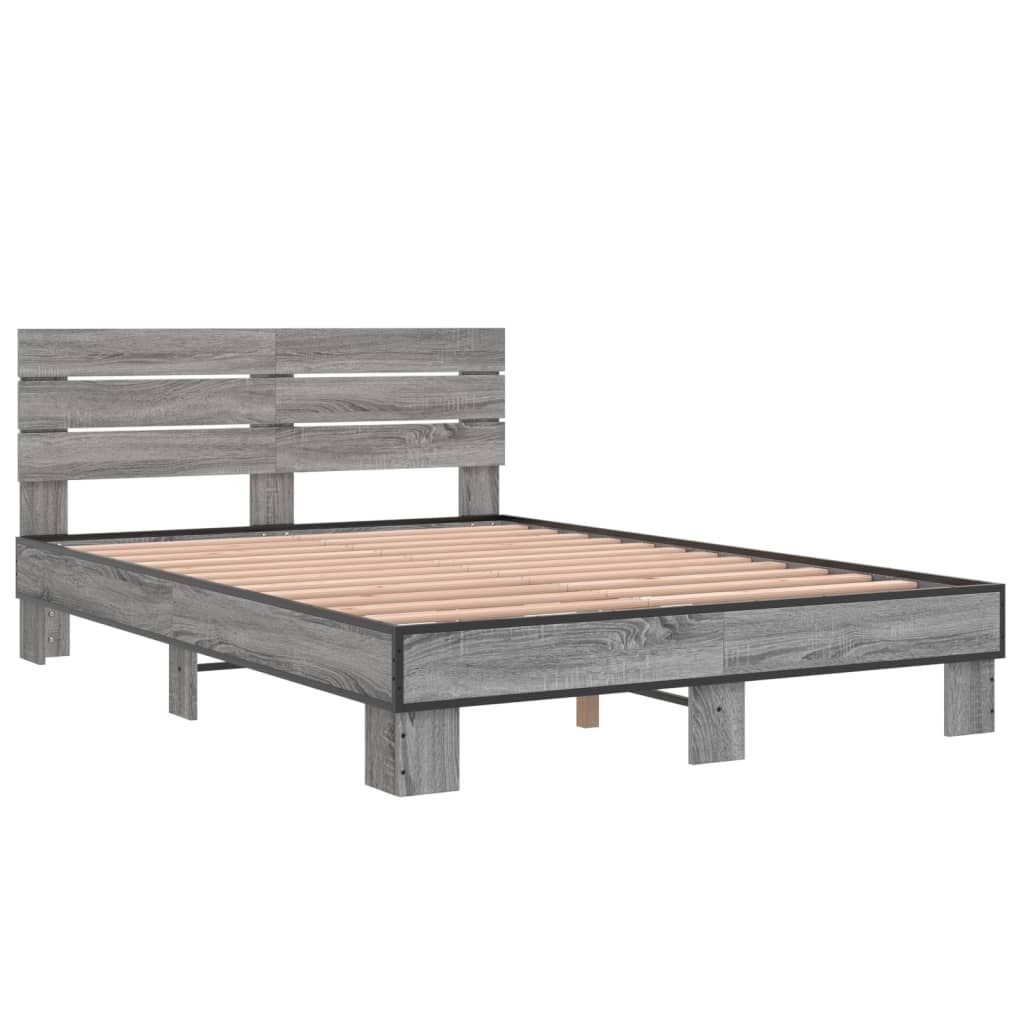 vidaXL Bedframe bewerkt hout metaal grijs sonoma eiken 120x200 cm afbeelding