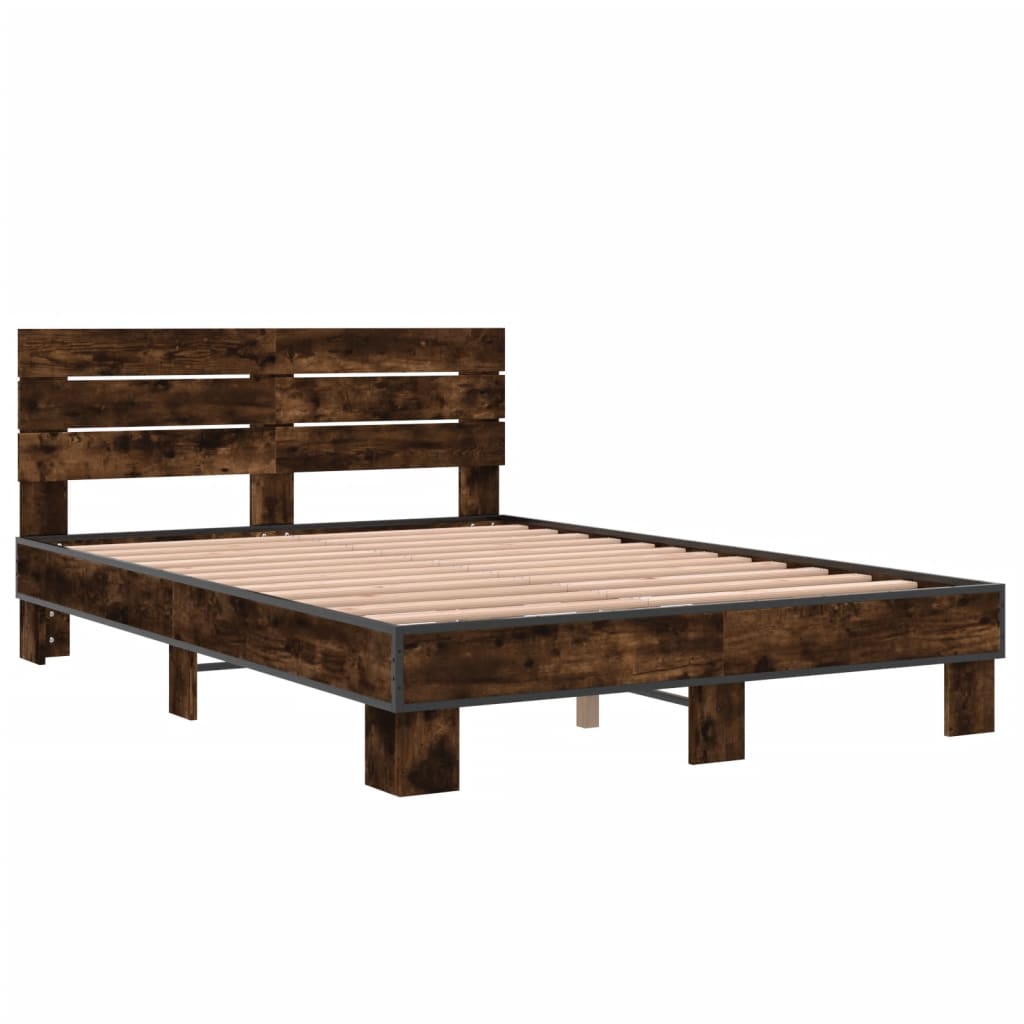 vidaXL Bedframe bewerkt hout metaal gerookt eikenkleurig 120x190 cm afbeelding