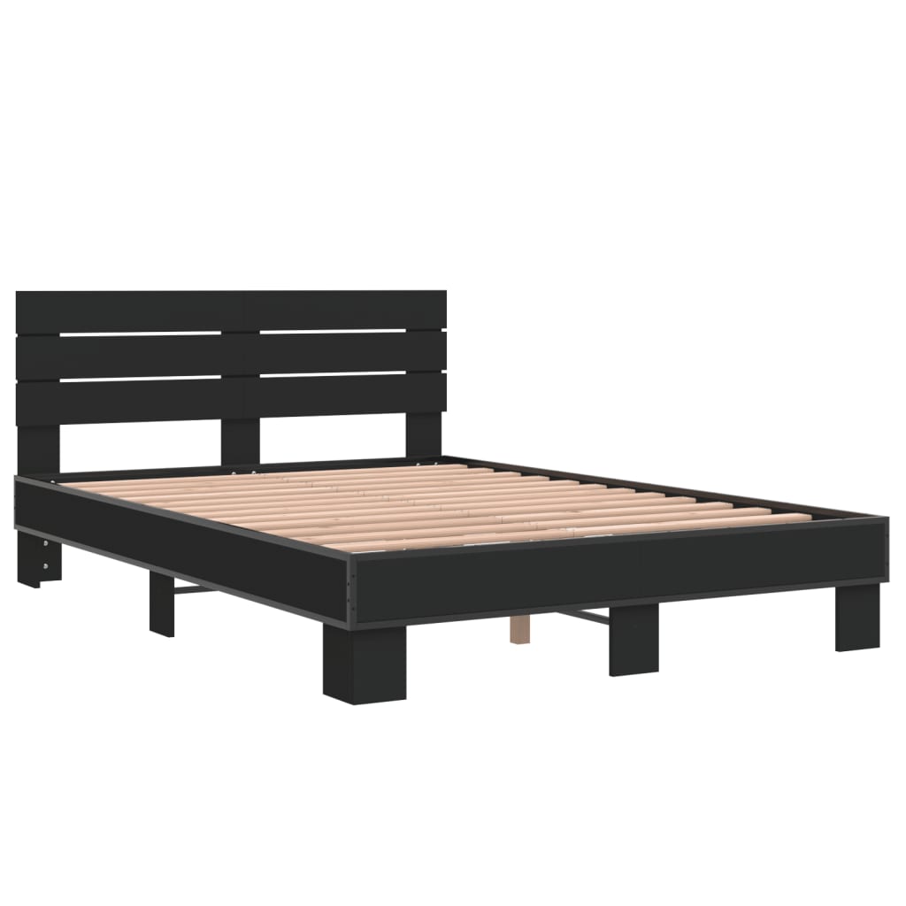 vidaXL Bedframe bewerkt hout metaal zwart 135x190 cm afbeelding