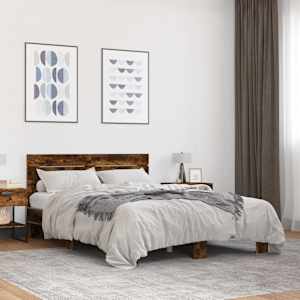 Rám postele kouřový dub 135 x 190 cm kompozitní dřevo a kov - obrázek 1