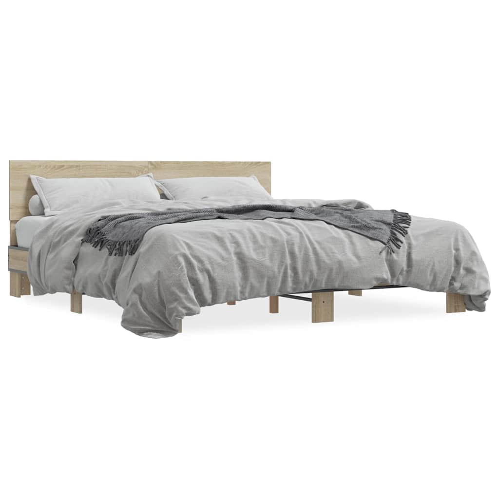 vidaXL Rám postele dub sonoma 200 x 200 cm kompozitní dřevo a kov