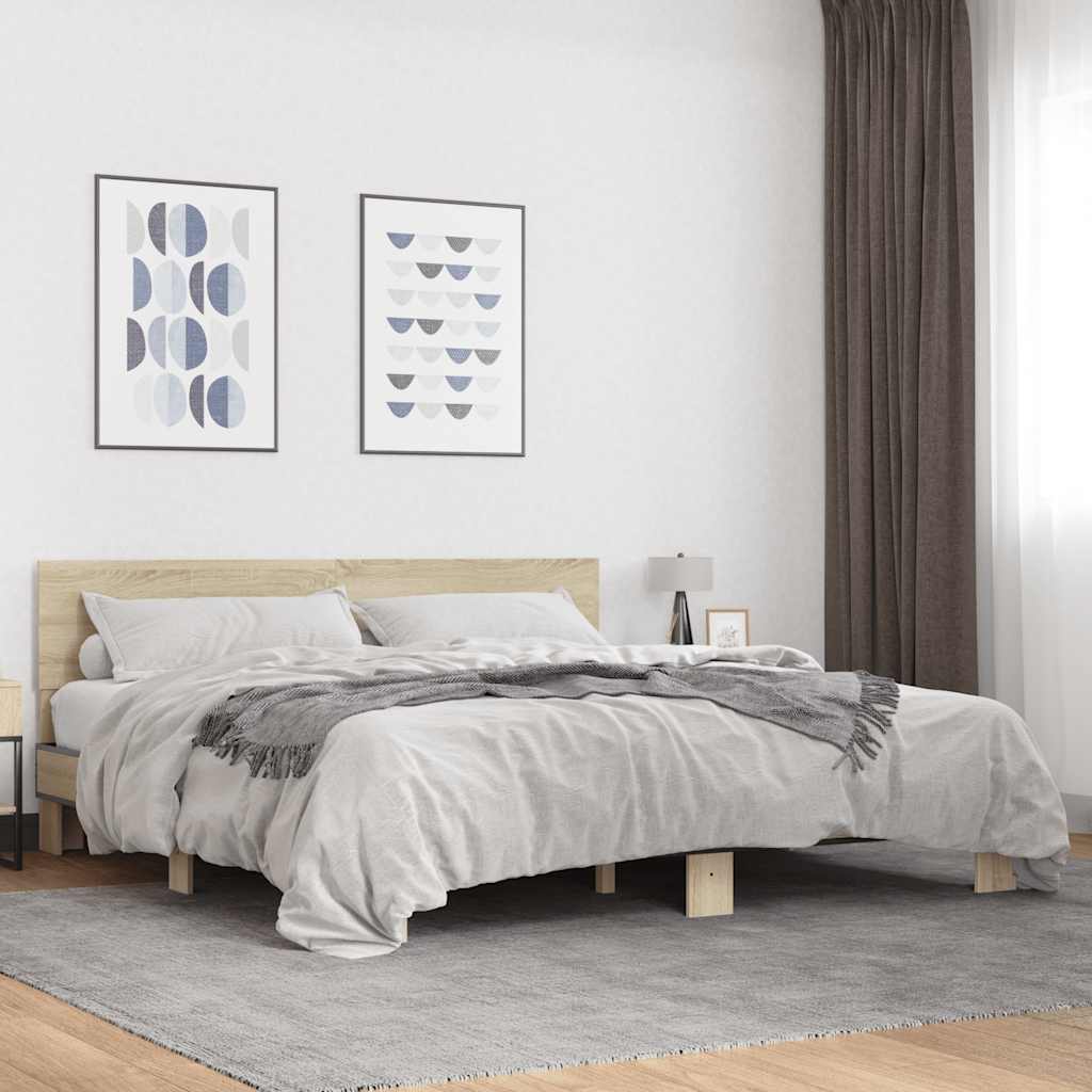 vidaXL Sängynrunko Sonoma-tammi 200x200 cm tekninen puu ja metalli