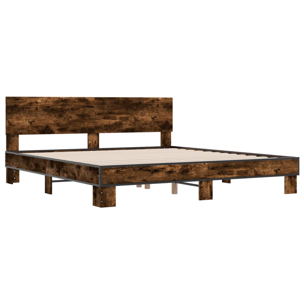 vidaXL Bedframe bewerkt hout metaal gerookt eikenkleurig 200x200 cm afbeelding