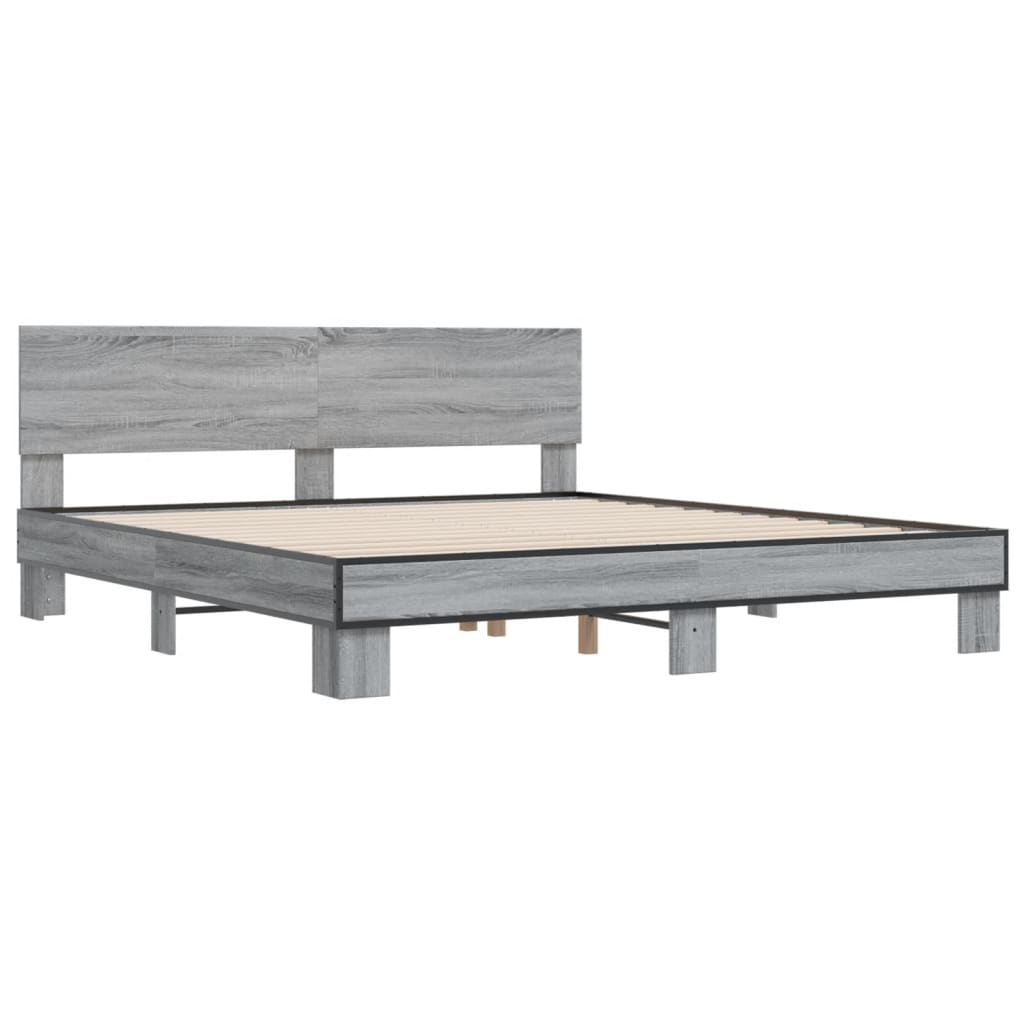 vidaXL Bedframe bewerkt hout metaal grijs sonoma eiken 200x200 cm afbeelding