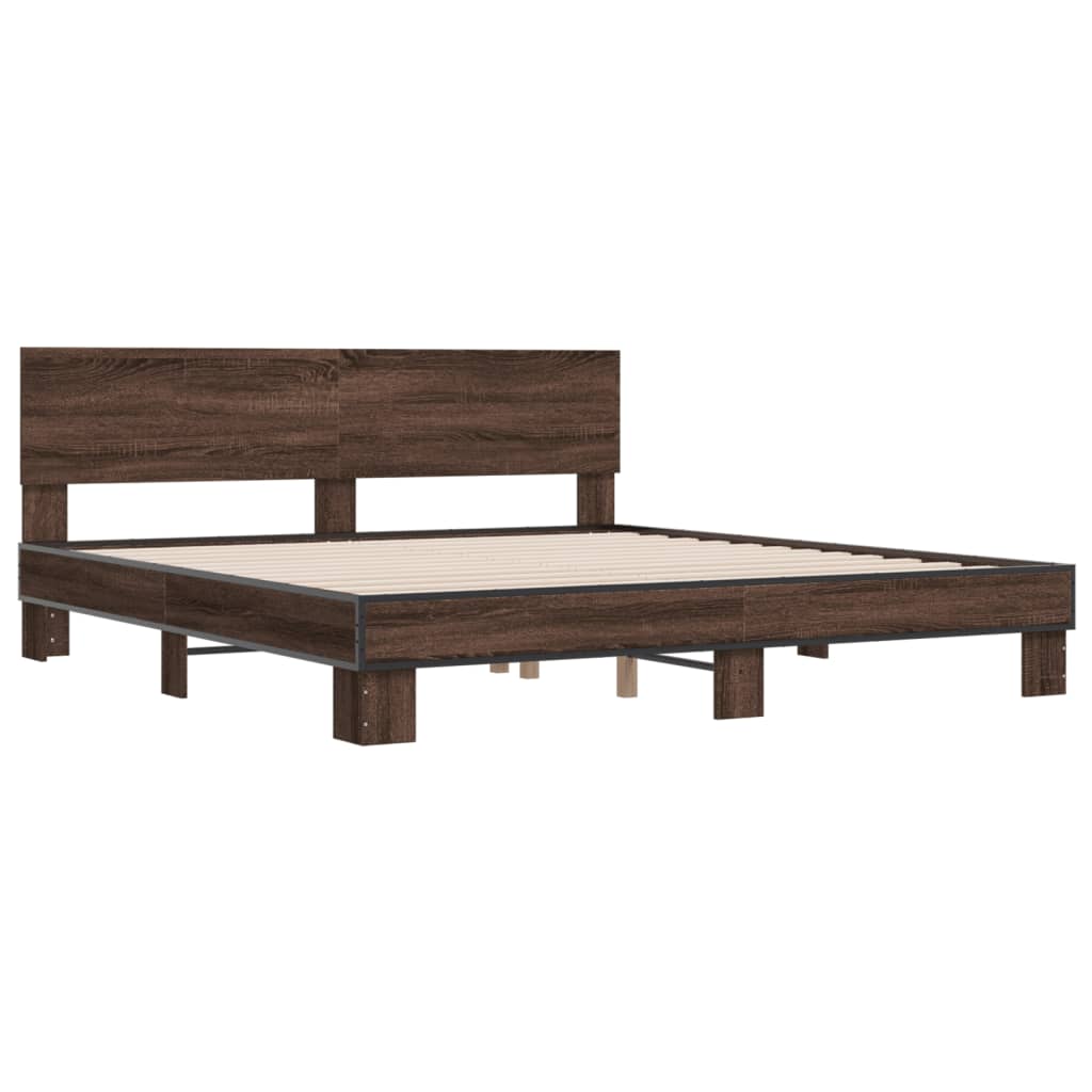 vidaXL Bedframe bewerkt hout metaal bruin eikenkleur 200x200 cm afbeelding