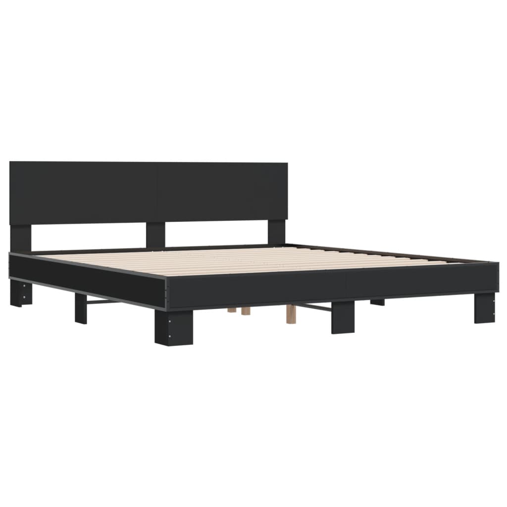 vidaXL Bedframe bewerkt hout metaal zwart 180x200 cm afbeelding