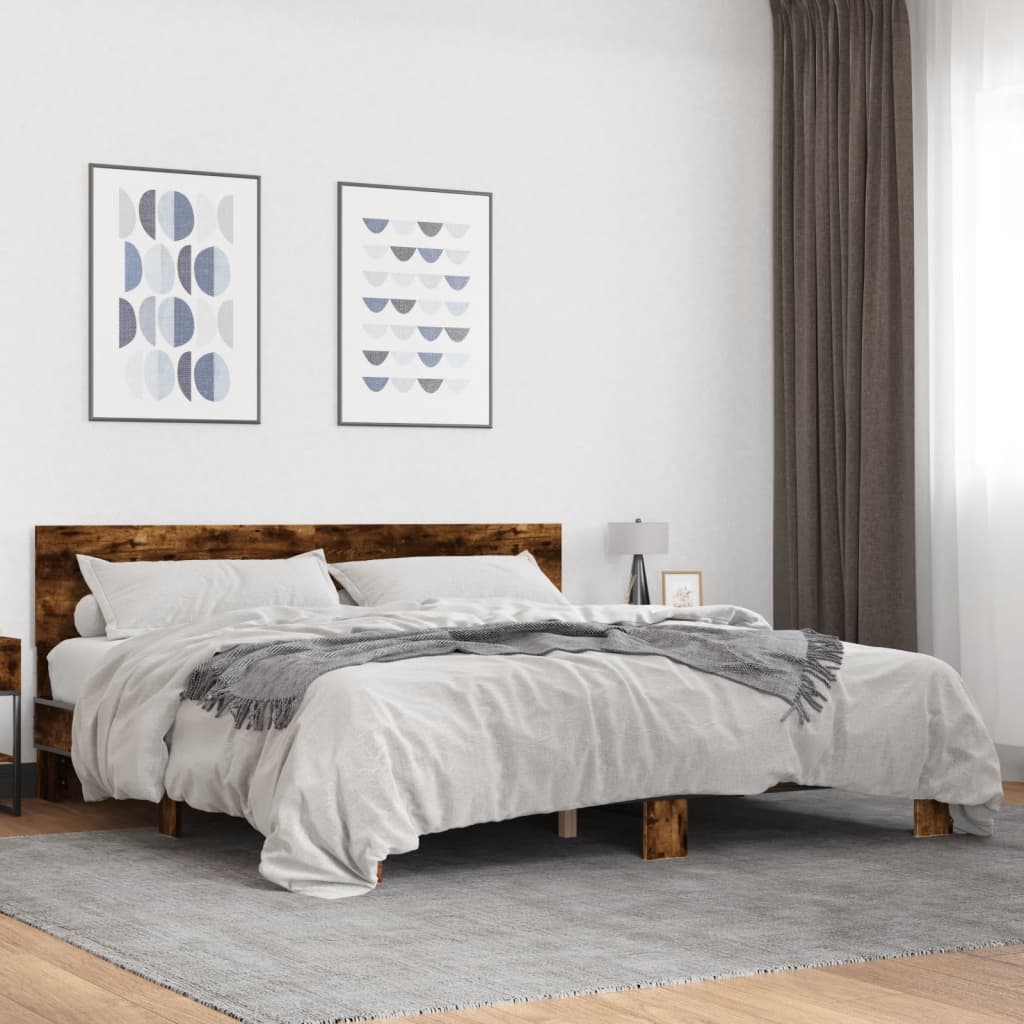 Photos - Bed VidaXL  Frame without Mattress Smoked Oak 180x200 cm Super King 