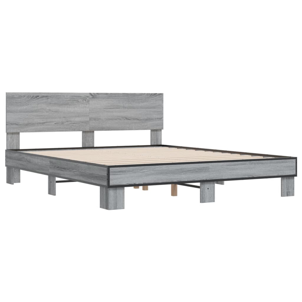 vidaXL Bedframe bewerkt hout metaal grijs sonoma eiken 160x200 cm afbeelding