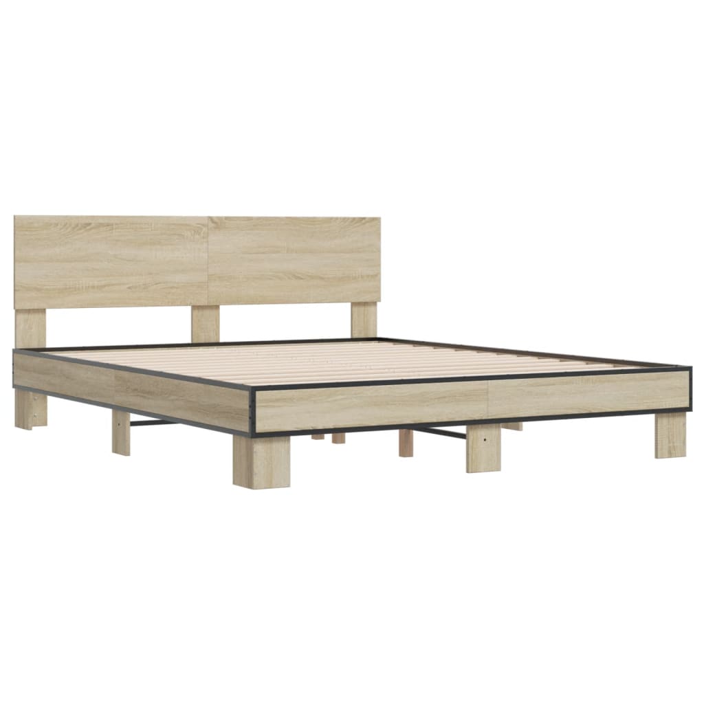vidaXL Bedframe bewerkt hout metaal sonoma eikenkleurig 150x200 cm afbeelding