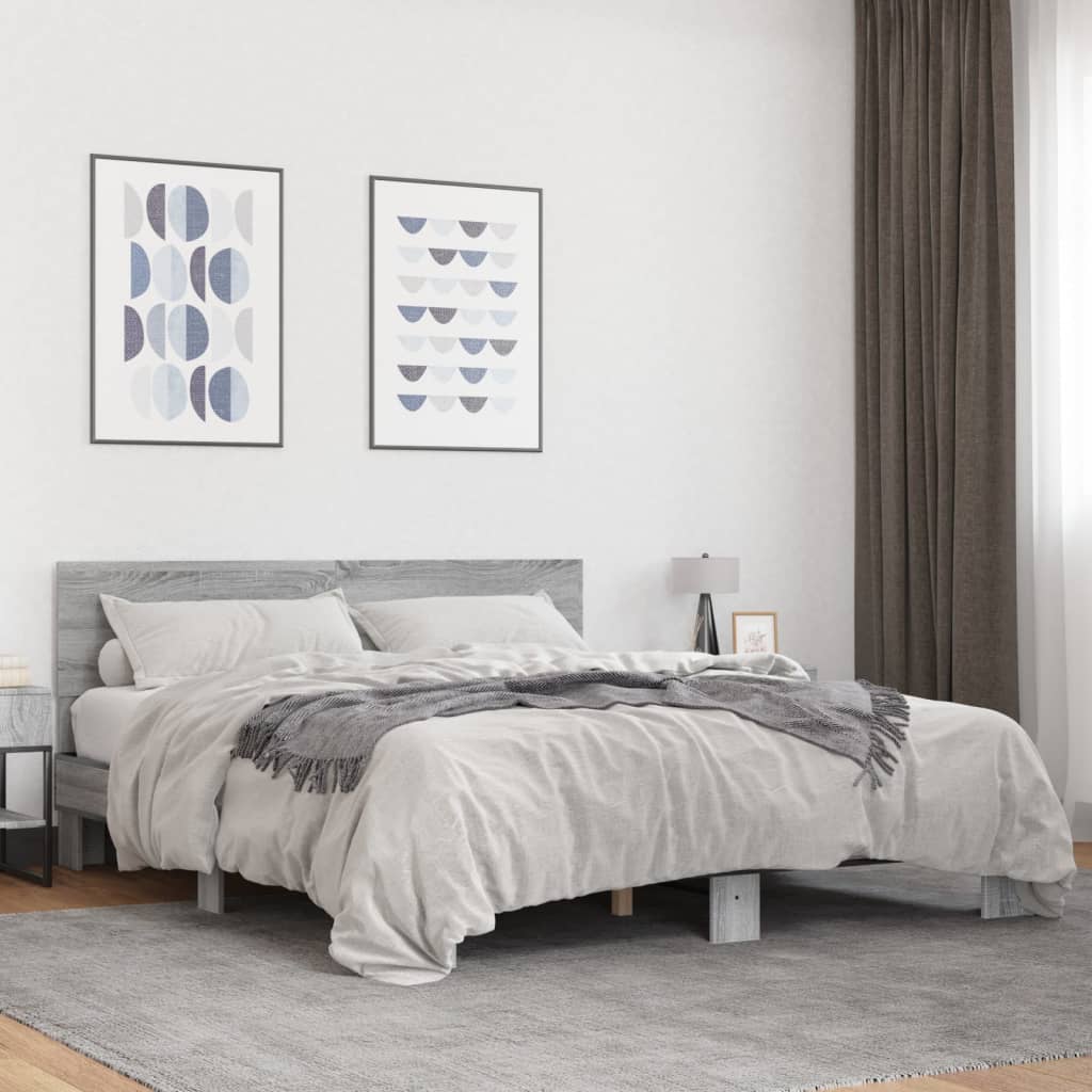 vidaXL Sängynrunko harmaa Sonoma 150x200 cm tekninen puu ja metalli