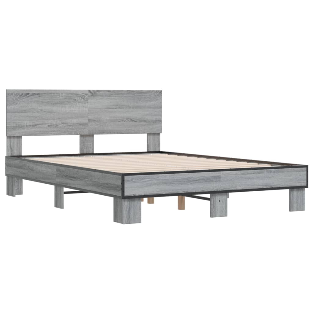 vidaXL Bedframe bewerkt hout metaal grijs sonoma eiken 140x200 cm afbeelding