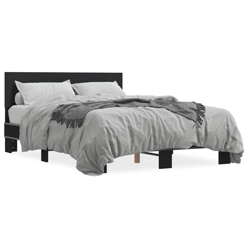 vidaXL Bedframe bewerkt hout metaal zwart 120x200 cm, foto 3