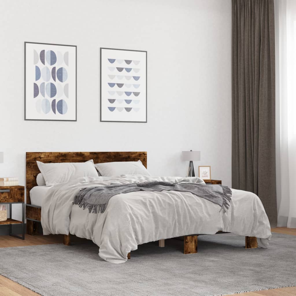vidaXL Sängynrunko savutammi 120x200 cm tekninen puu ja metalli
