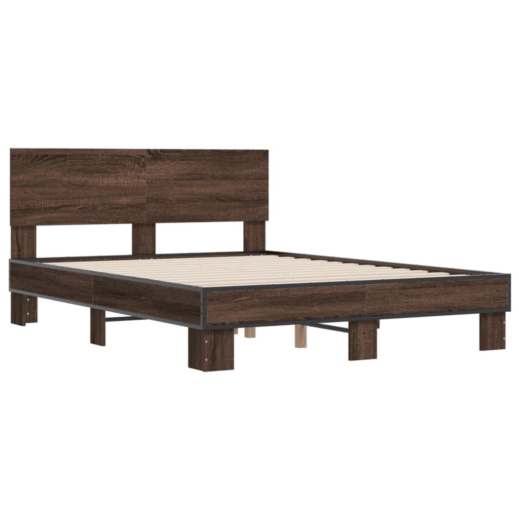 vidaXL Bedframe bewerkt hout metaal bruin eikenkleur 120x200 cm afbeelding
