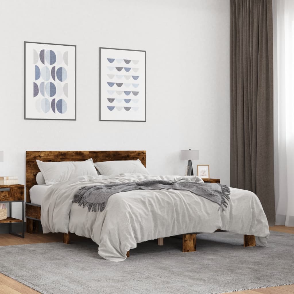 vidaXL Sängynrunko savutammi 120x190 cm tekninen puu ja metalli