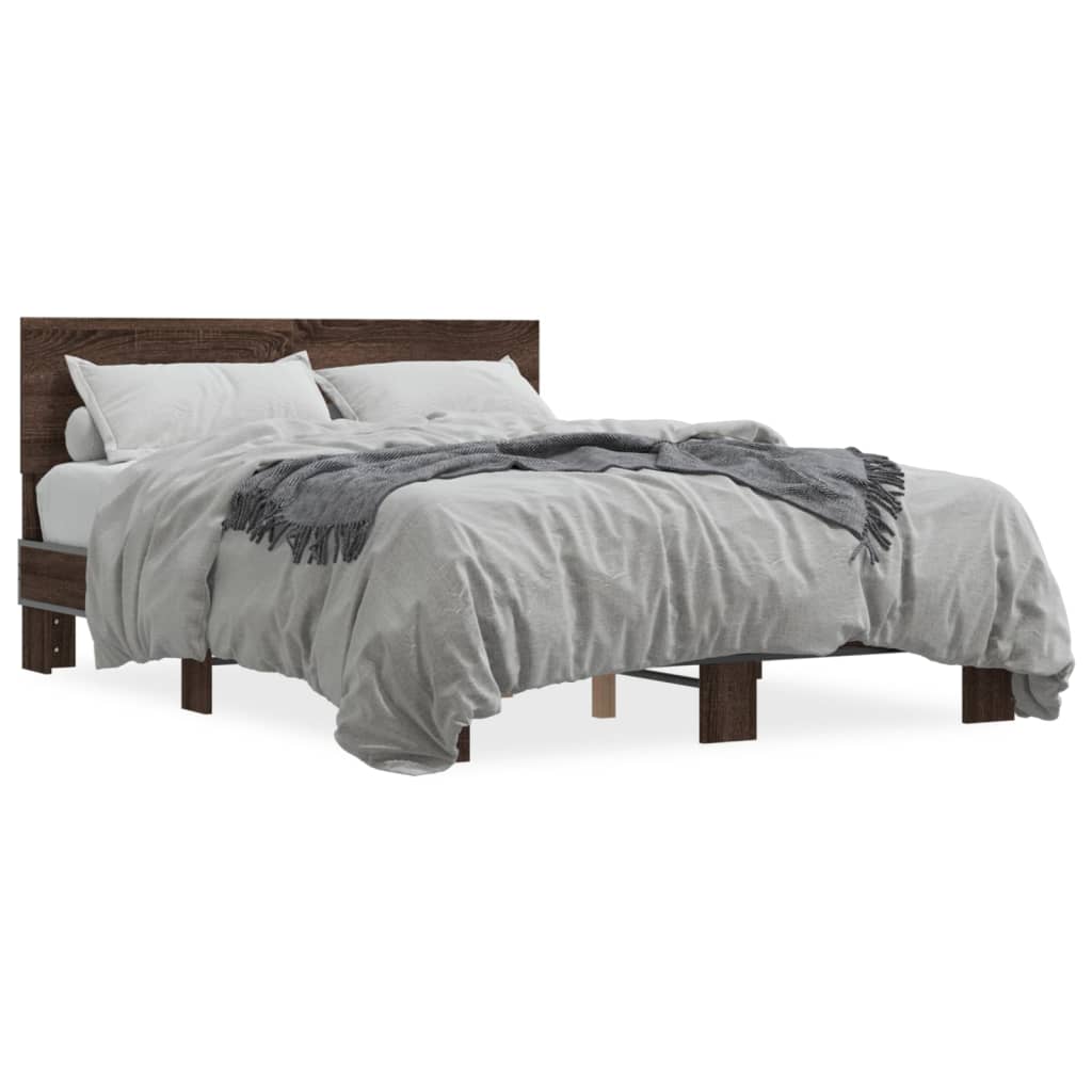 vidaXL Cadru de pat, stejar maro, 120x190 cm, lemn prelucrat și metal